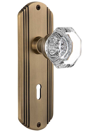 Streamline Deco Door Set With Waldorf Crystal Glass Door Knobs in Antique Brass .